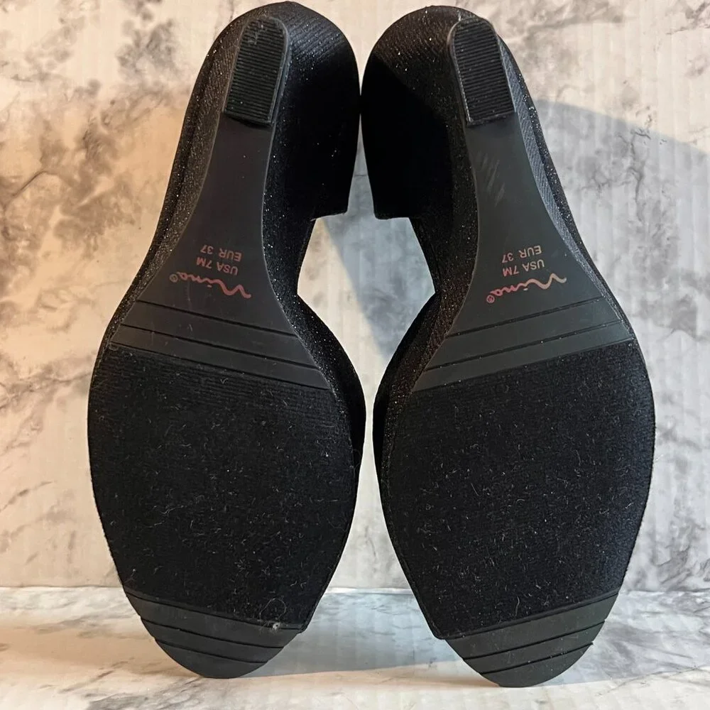 Nina Veleria Wedges Size 7 Black Glitterati‎ Rhinestone Detail Open Toe …